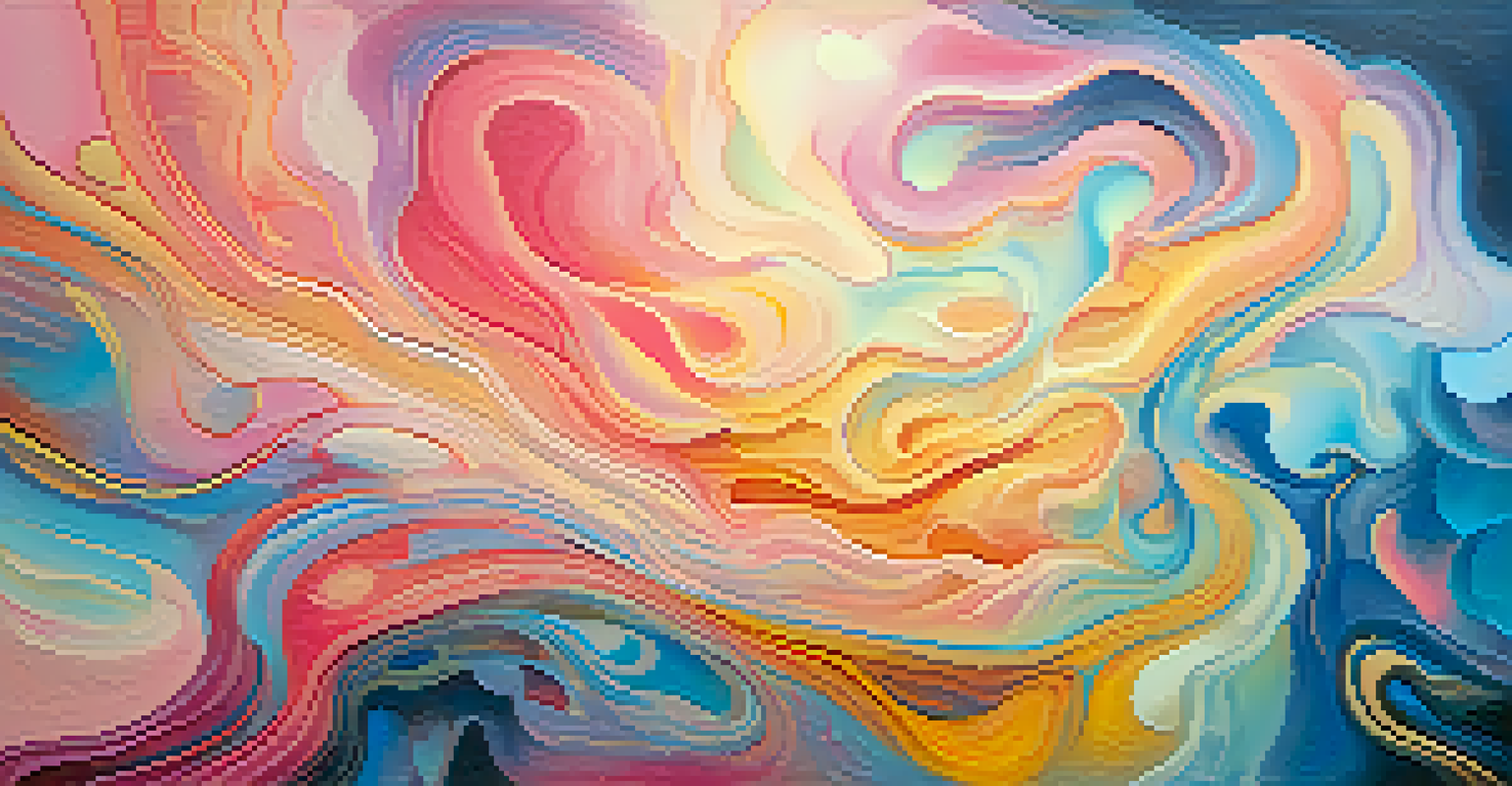 An abstract image representing gender diversity in hallucinogenic experiences, with swirling colors and intertwined symbols.