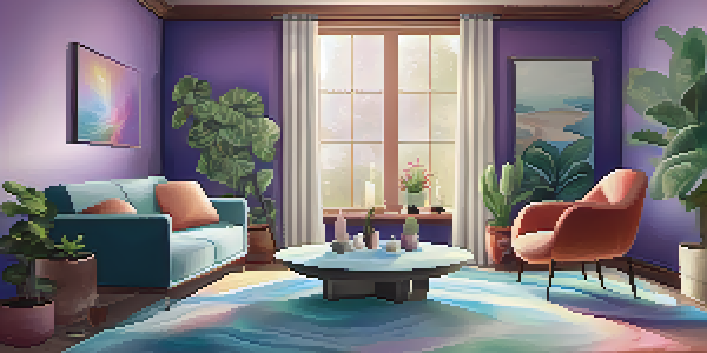 A peaceful therapy room with soft lighting, comfortable seating, and calming decor, designed for a therapeutic setting.