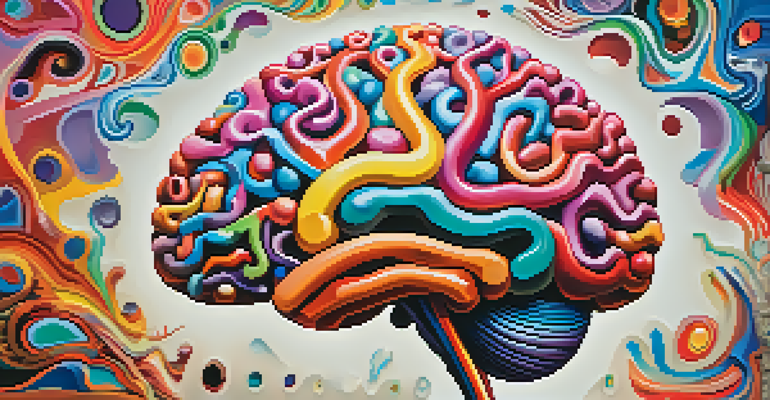 An abstract image of a brain with colorful patterns, representing creativity and neuroplasticity against a vibrant background.