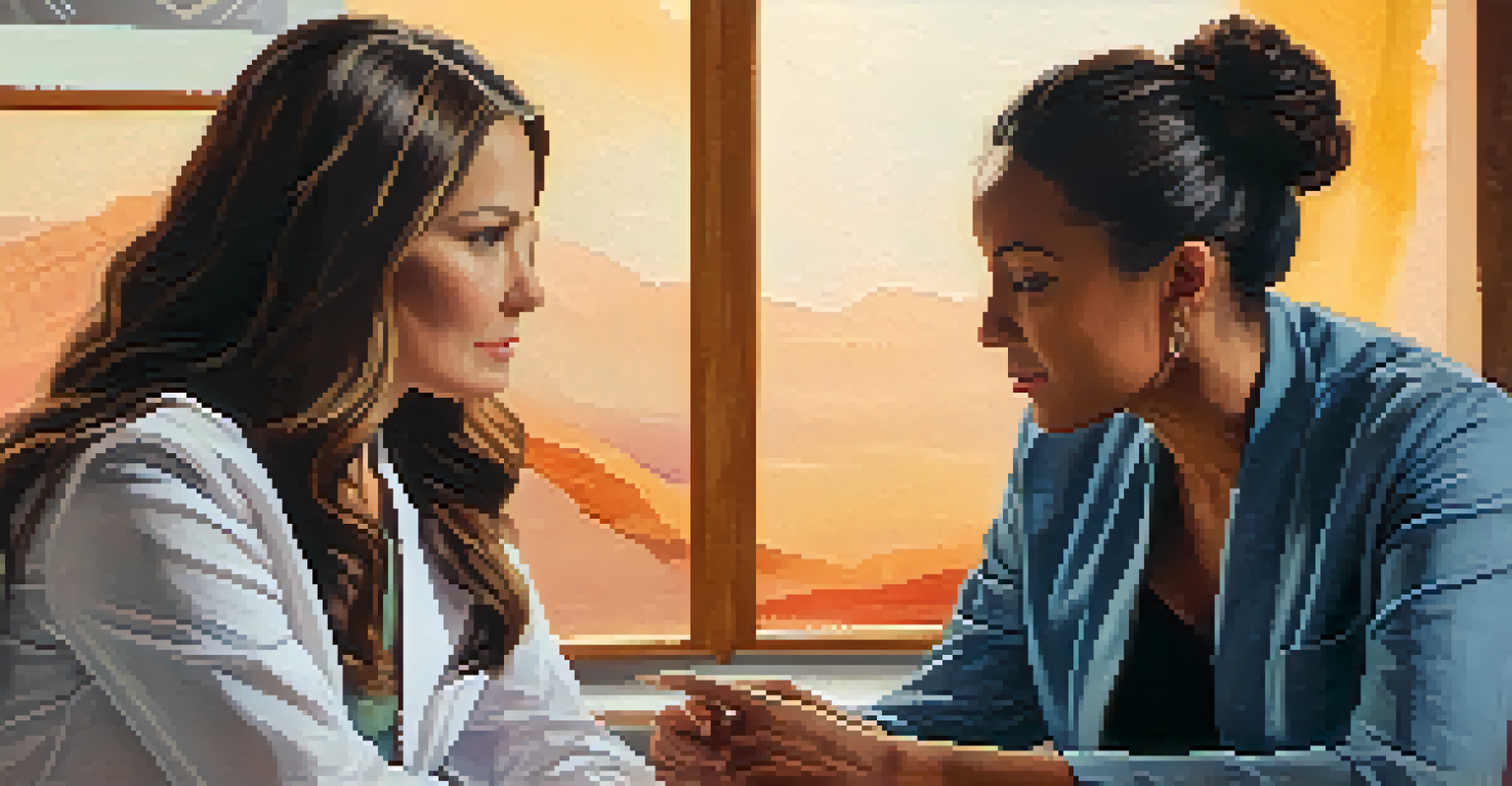 A therapist and patient in a heartfelt conversation, highlighting empathy and connection in a warm environment.