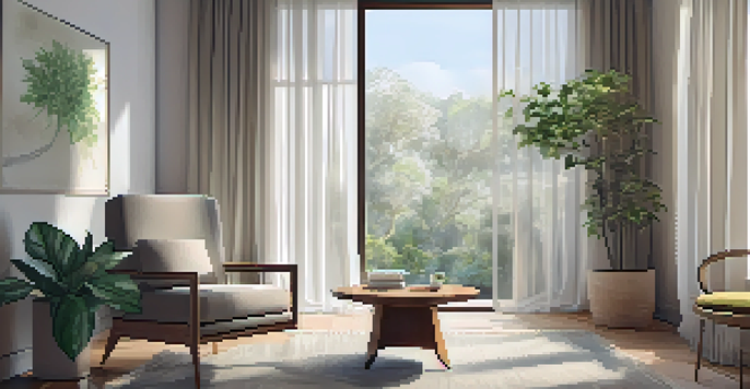 A peaceful therapy room with natural light, an armchair, a table with a plant, and calming artwork.