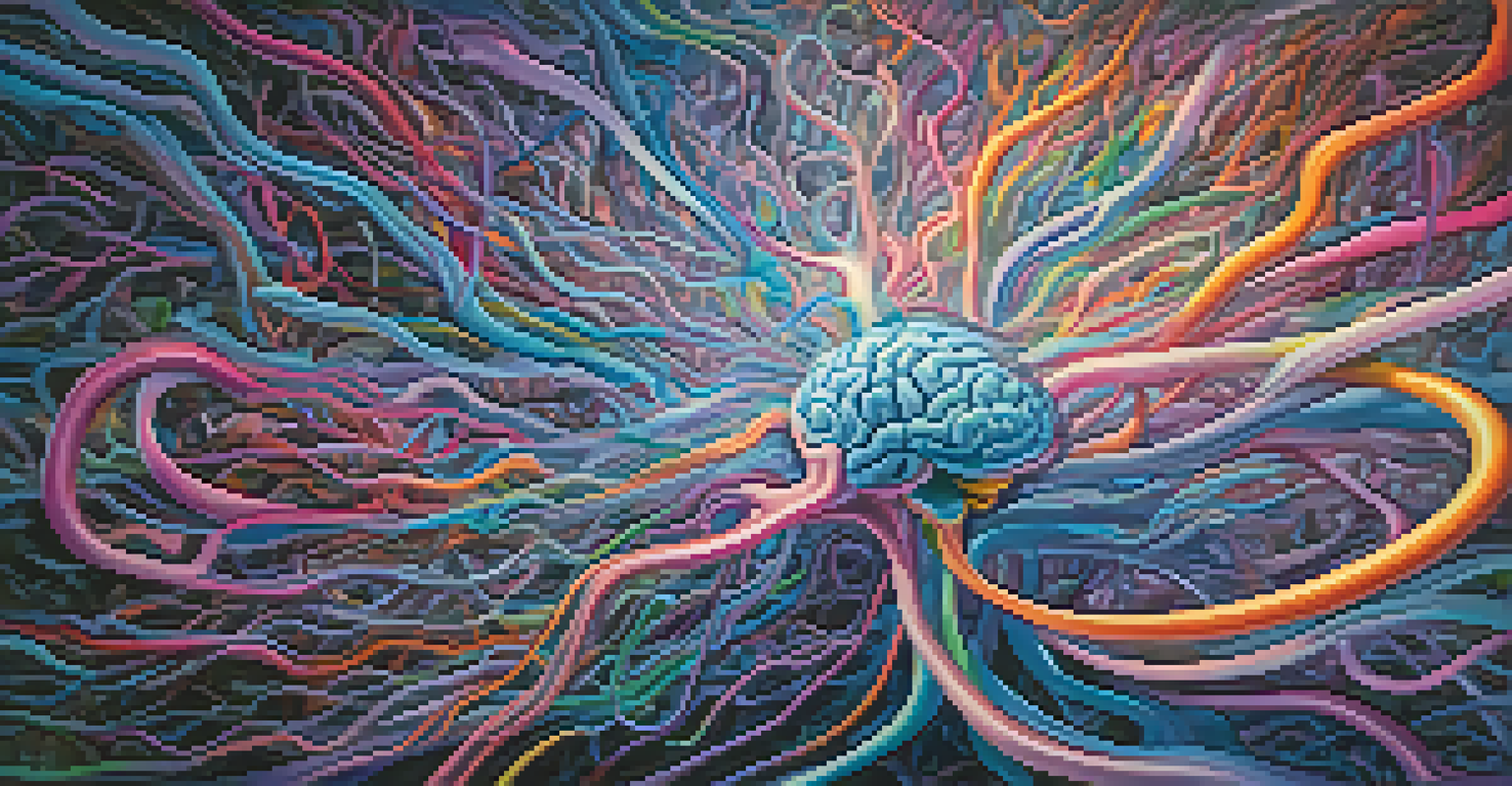 An abstract image of a brain with colorful neural pathways illustrating thought processes.
