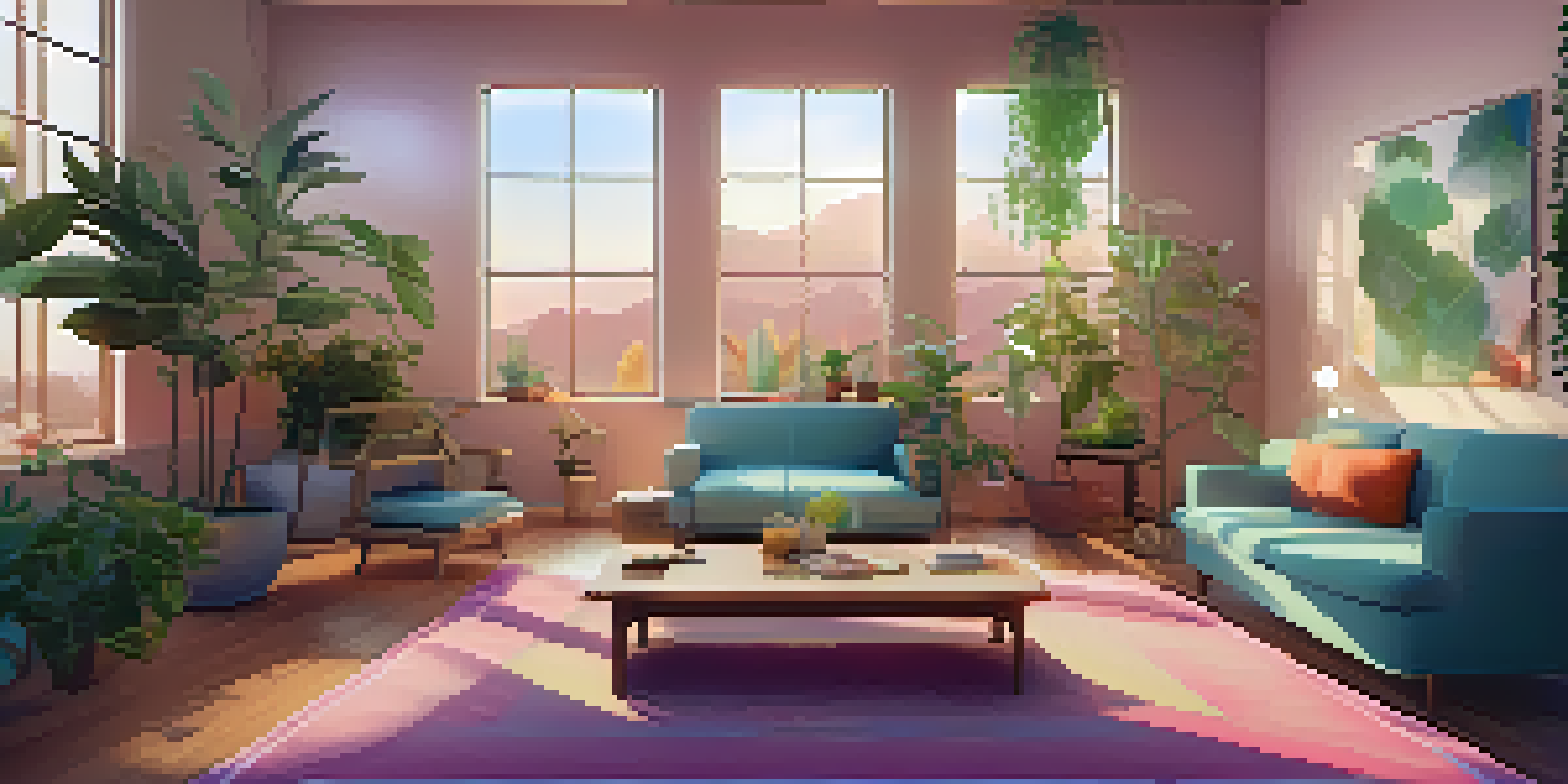 A cozy therapy room with soft lighting, comfortable seating, and calming decor, creating a peaceful atmosphere for introspection.