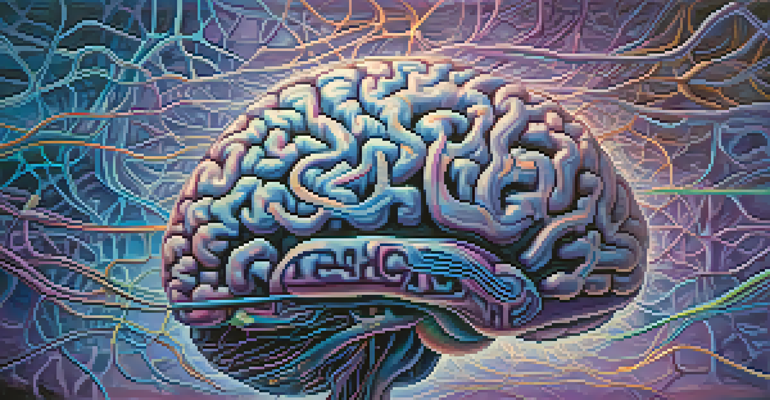 An abstract colorful illustration of a brain with glowing neural pathways set against a gradient background.
