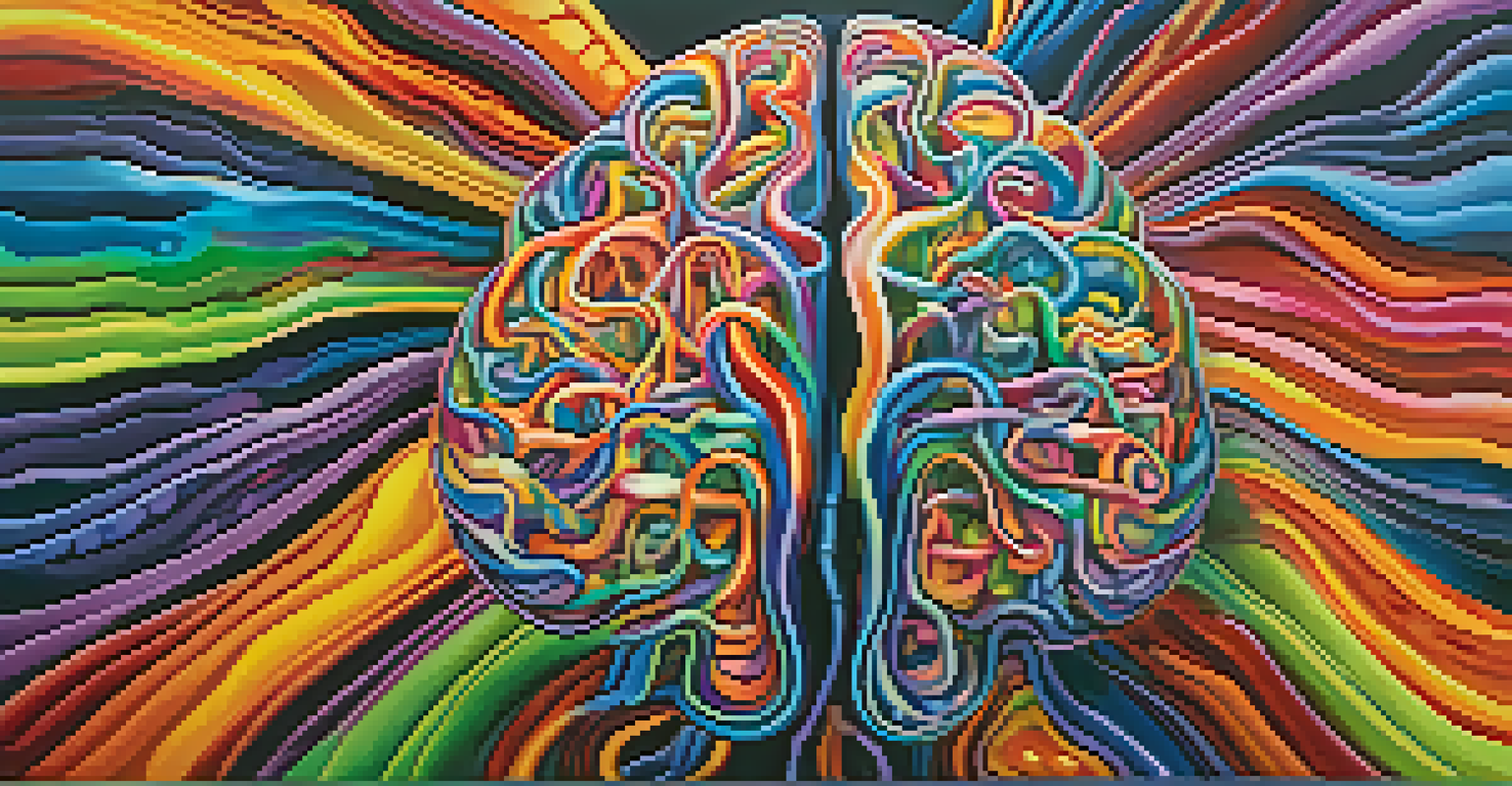 An abstract image of a brain with colorful neural pathways and swirling colors, representing transformation and insights.