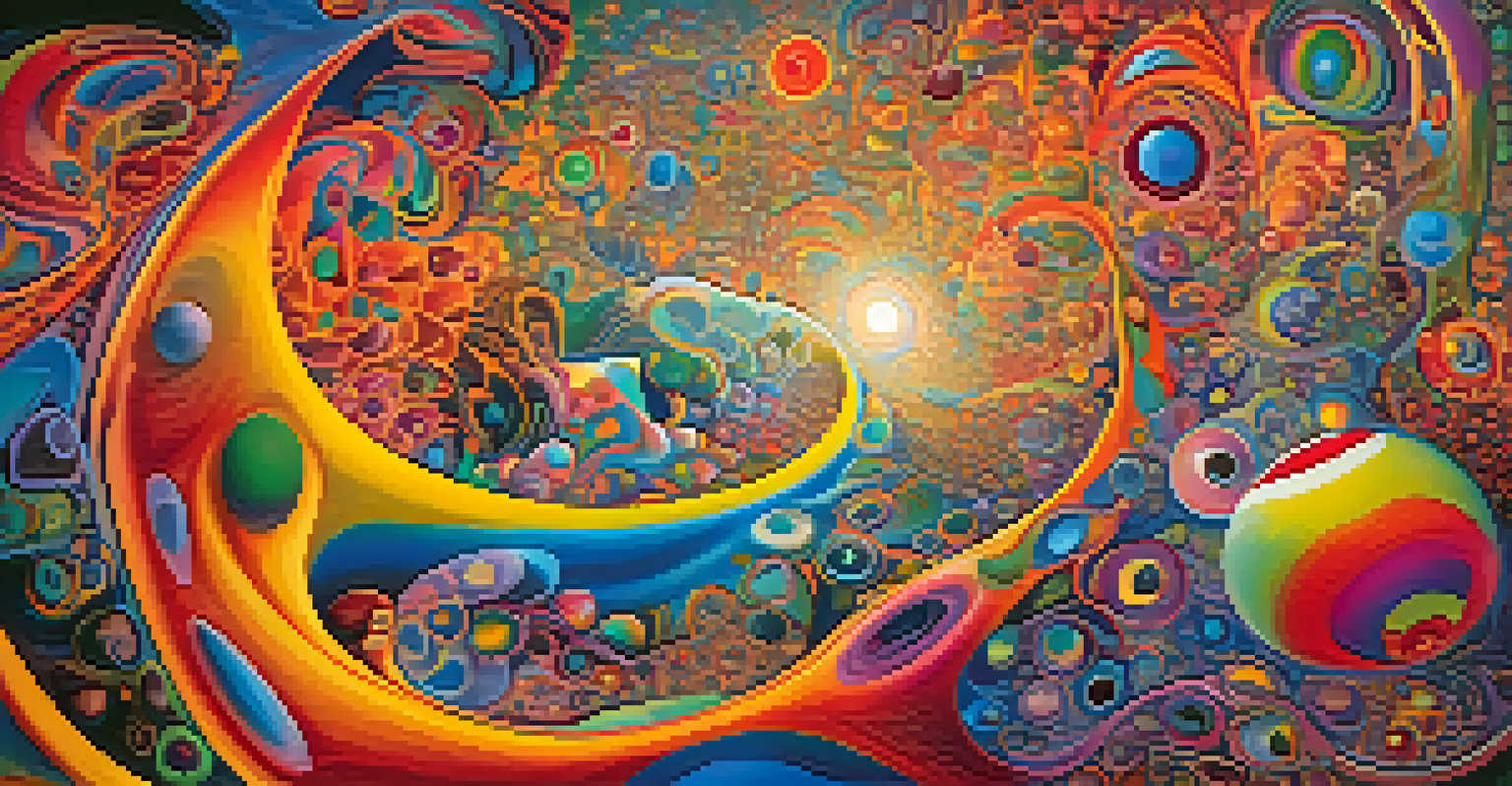 An abstract image with vibrant swirling colors and shapes representing a psychedelic experience.