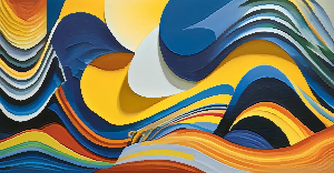 An abstract image showing vibrant colors and geometric patterns representing sound and movement.