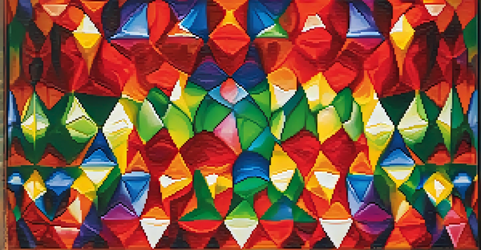 A colorful kaleidoscopic pattern created by light passing through a prism, with a blurred natural background.