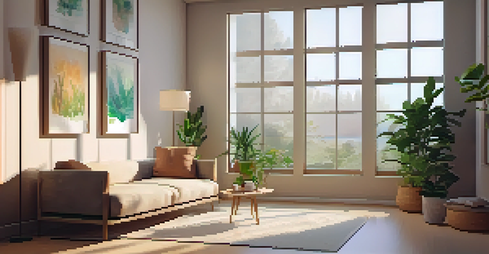 A peaceful therapy room with soft lighting, a comfortable couch, calming artwork, and plants, designed for a therapeutic experience.
