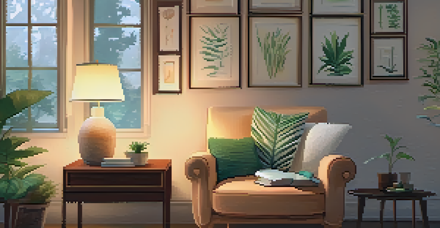 A warm and inviting therapy room with soft lighting, cozy furniture, and soothing decor.
