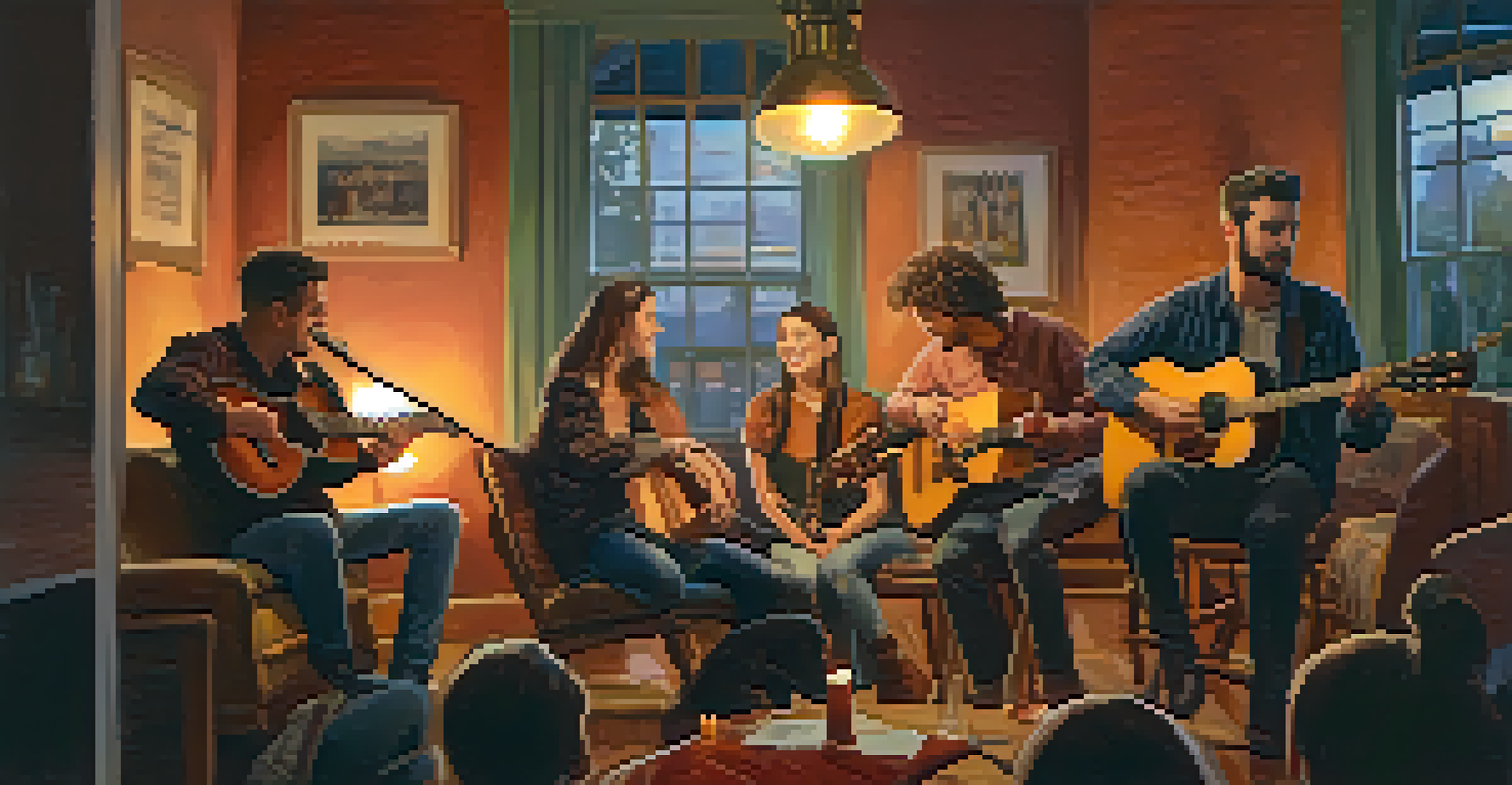 A group of friends enjoying a live music performance in a warmly lit indoor setting.