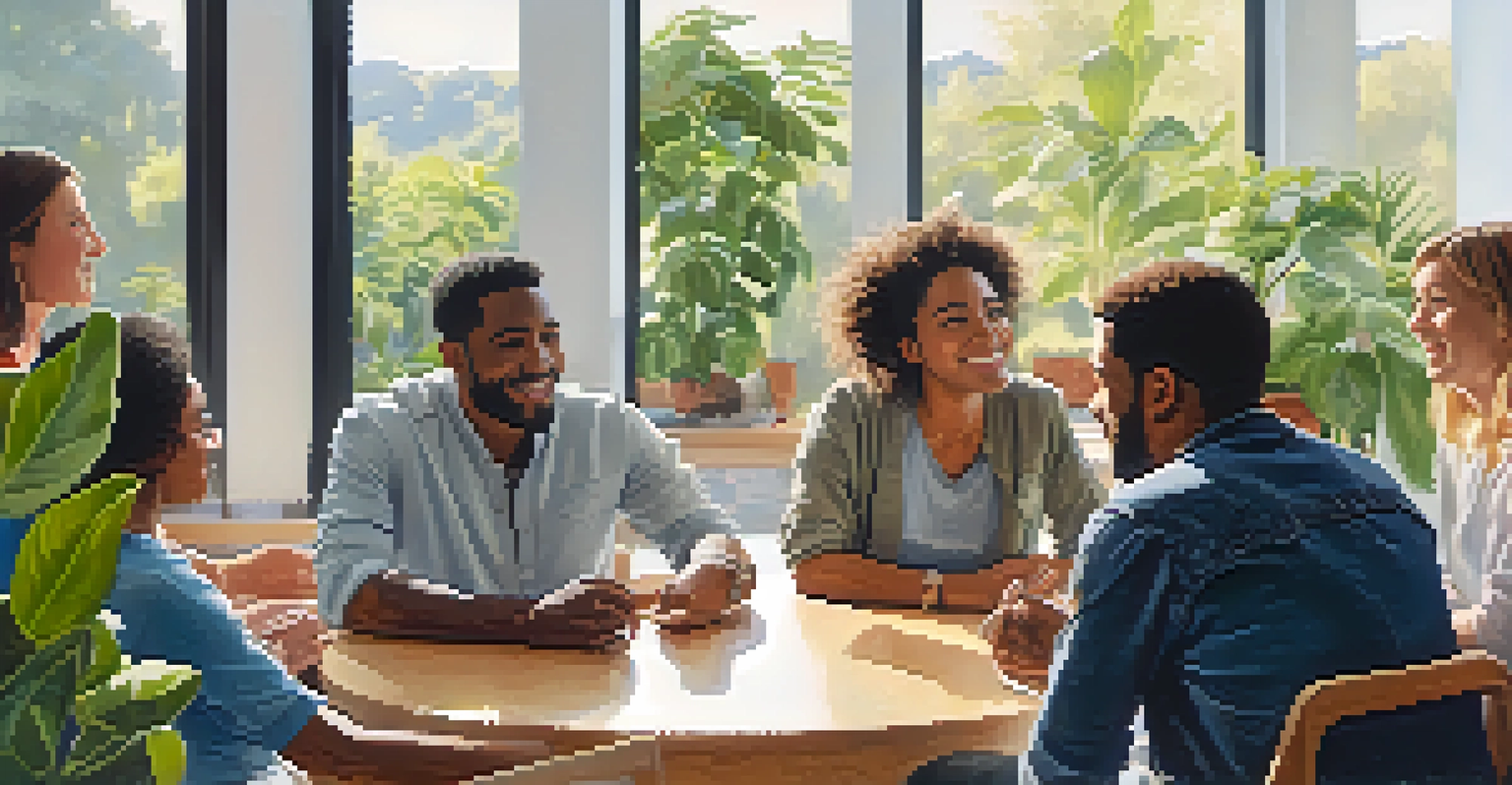 A supportive group of diverse individuals sitting in a circle, engaged in discussion and expressing various emotions.