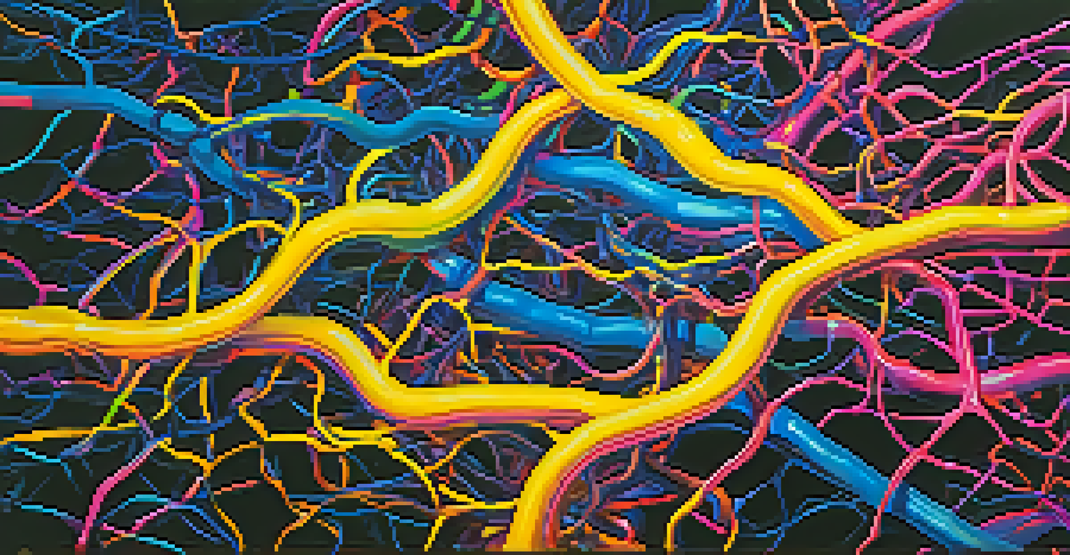 An abstract depiction of brain activity with colorful neural pathways against a dark background, representing creativity.