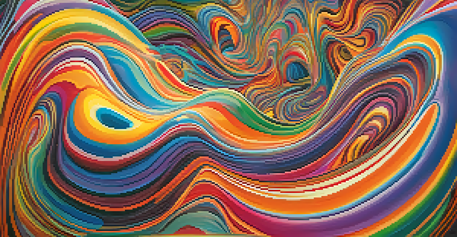 An abstract representation of a psychedelic experience with swirling patterns and vibrant colors.