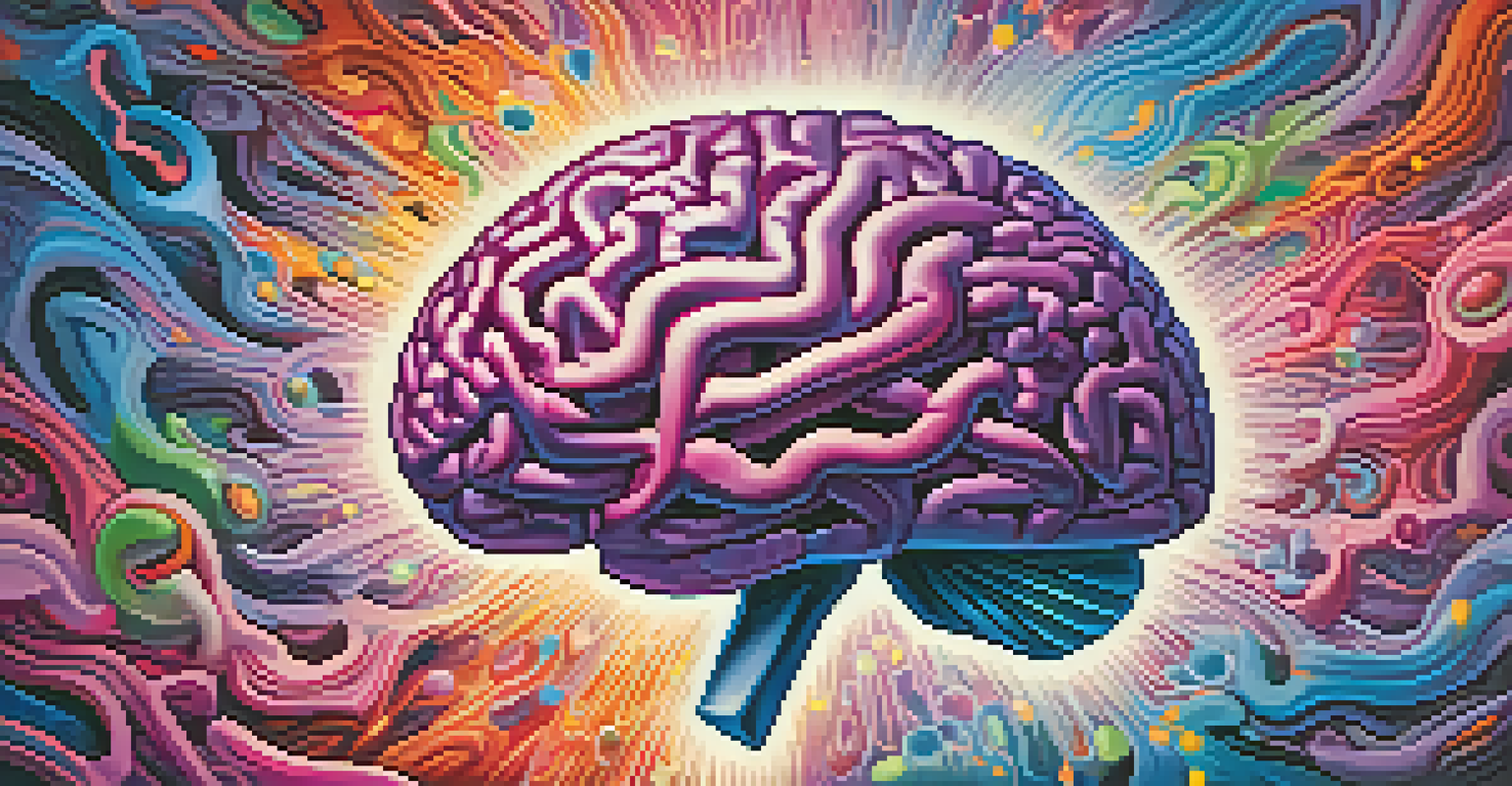 An artistic illustration of a human brain surrounded by colorful abstract patterns.