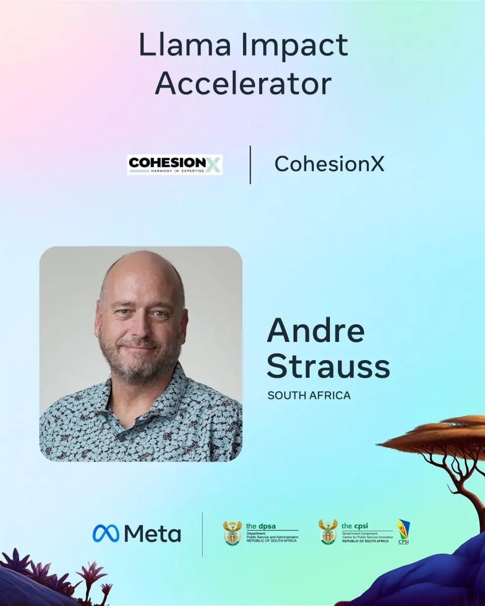 Llama Impact Accelerator card for Andre Strauss of CohesionX