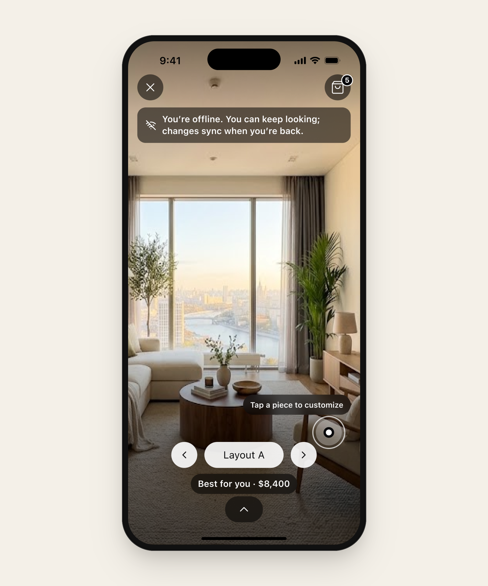 Aviso sin conexión sobre el AR que permite seguir explorando