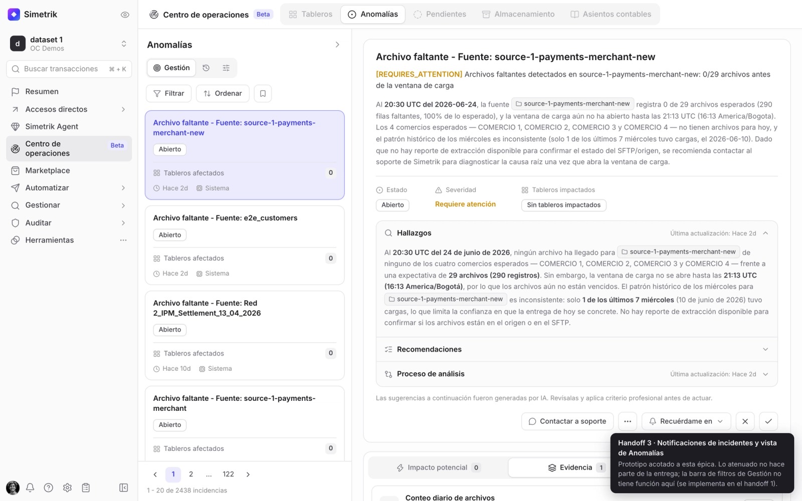 Simetrik: gestión de anomalías en el Operation Center