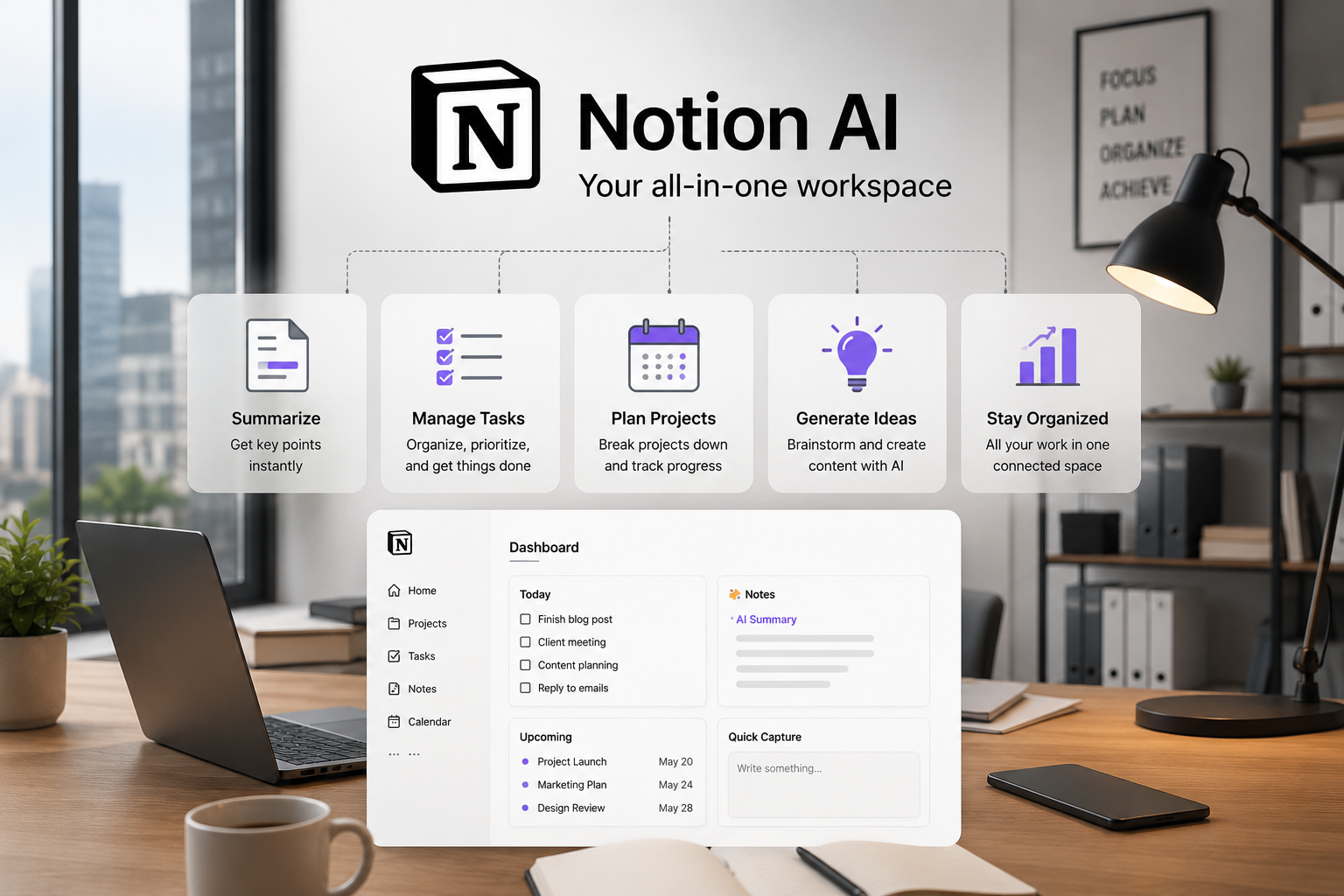 Productivity & Organization with AI: How Notion AI Helps You Work Smarter guide cover image