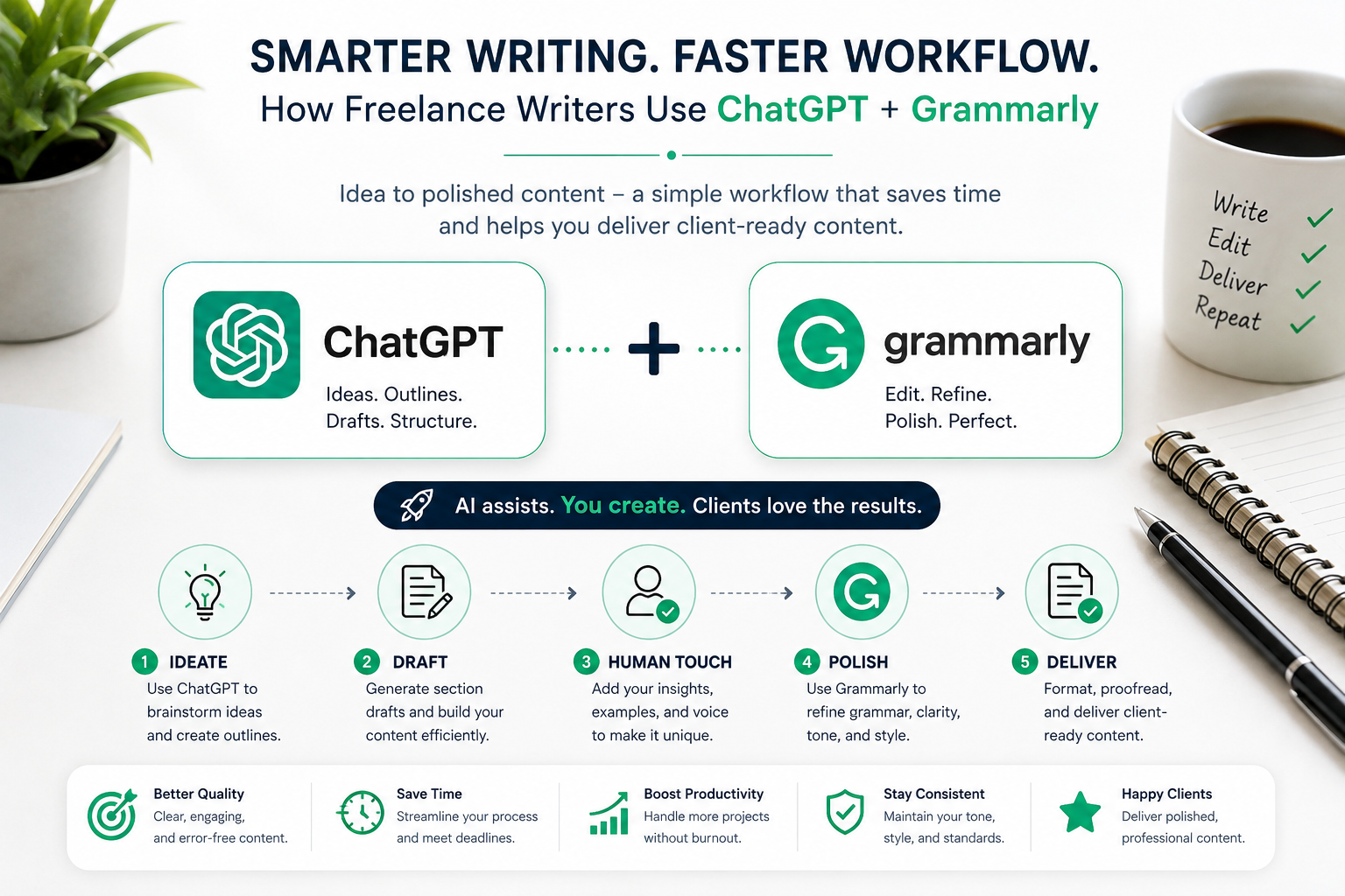 How Freelance Writers Can Build a Faster Content Workflow Using ChatGPT + Grammarly guide cover image
