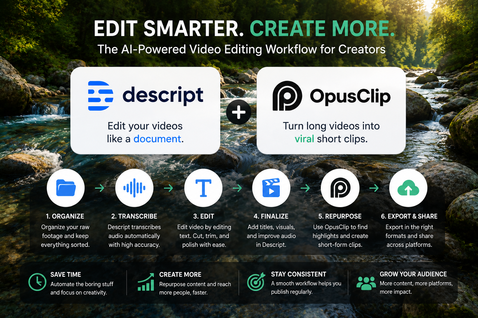 How Creators Can Build a Faster Video Editing Workflow Using Descript + OpusClip guide cover image