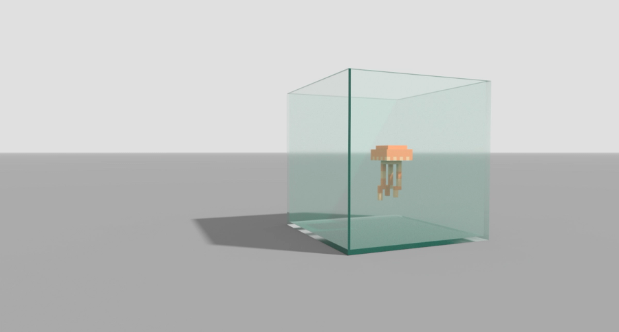 Pixelized jellyfish in aquarium