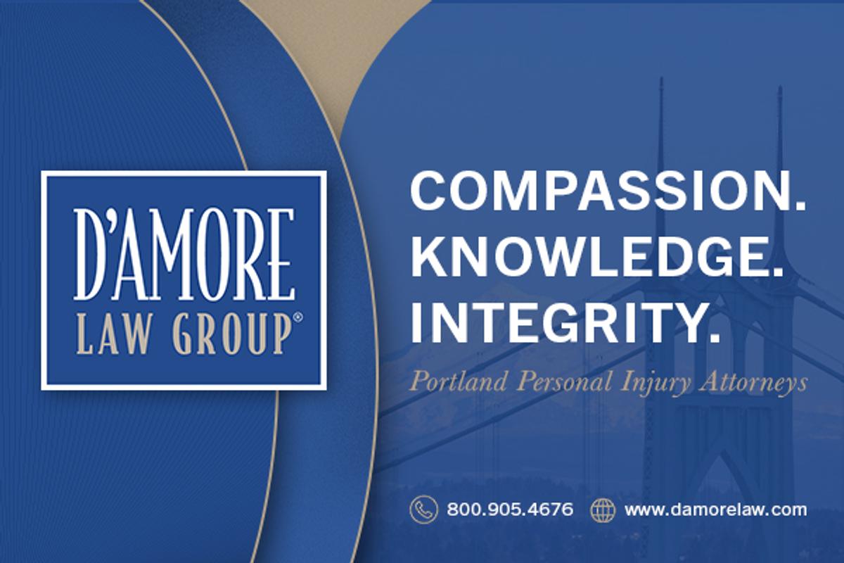 Display ad for D'amore Law Group.. Compassion. Knowledge. Integrity