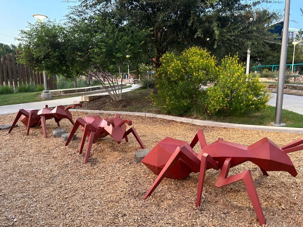 Large, metal ant sculptures.