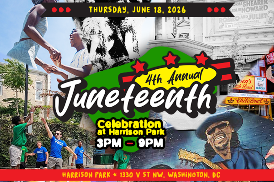 Display ad for Juneteenth celebration at Harrison Park; Thursday, June 18 from 3pm - 9pm 