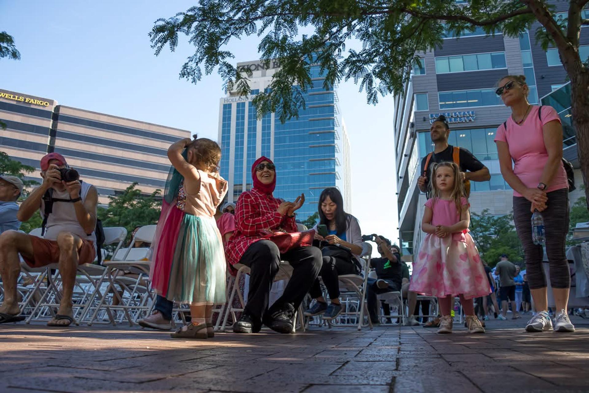Families gather in celebration of World Refugee Day in 2024 at the Grove Plaza. (Mark Hewes / Idaho Office for Refugees)