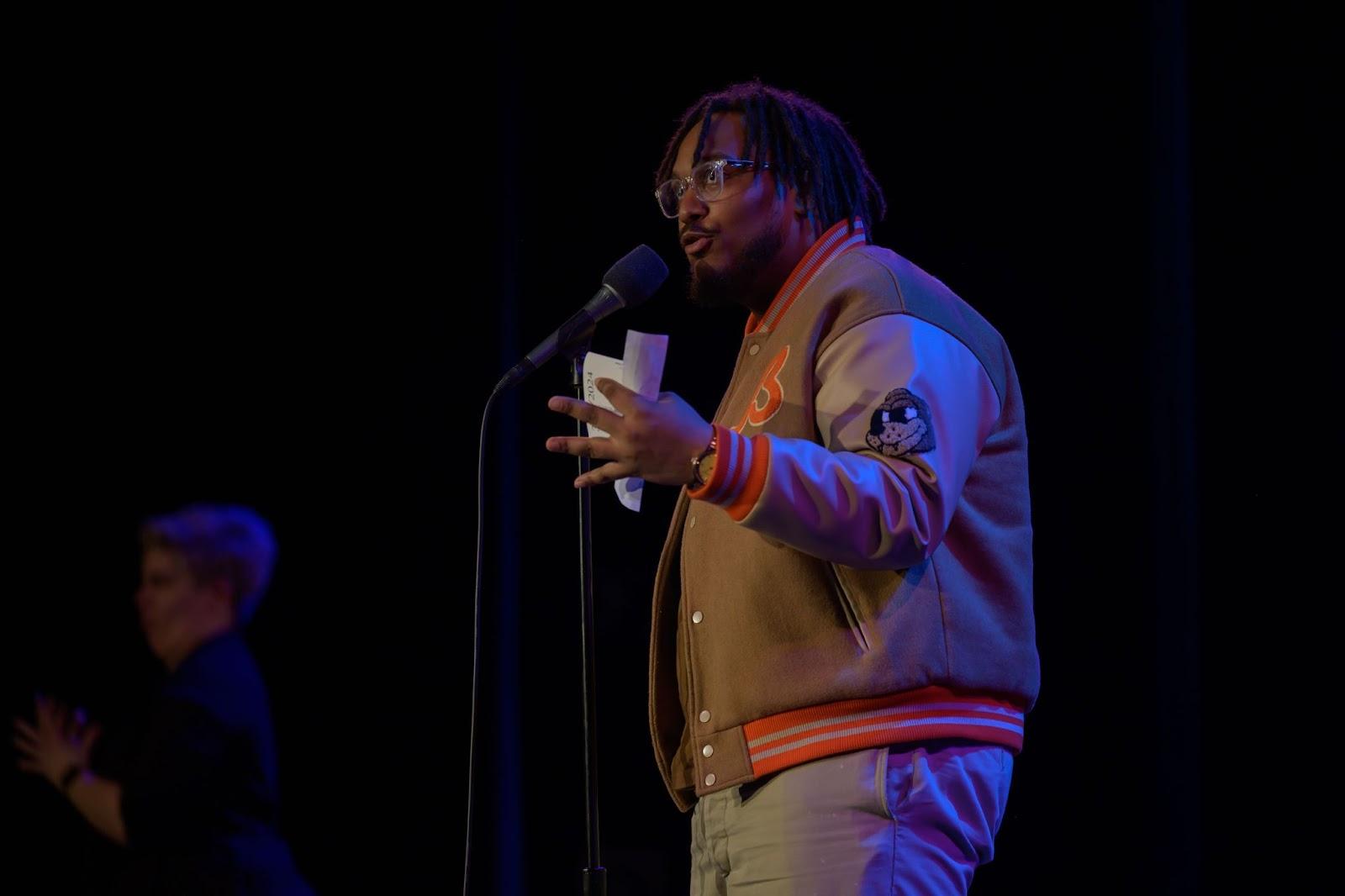 City Cast Chicago podcast host Jacoby Cochran at the Moth’s Grand Slam at the Athenaeum