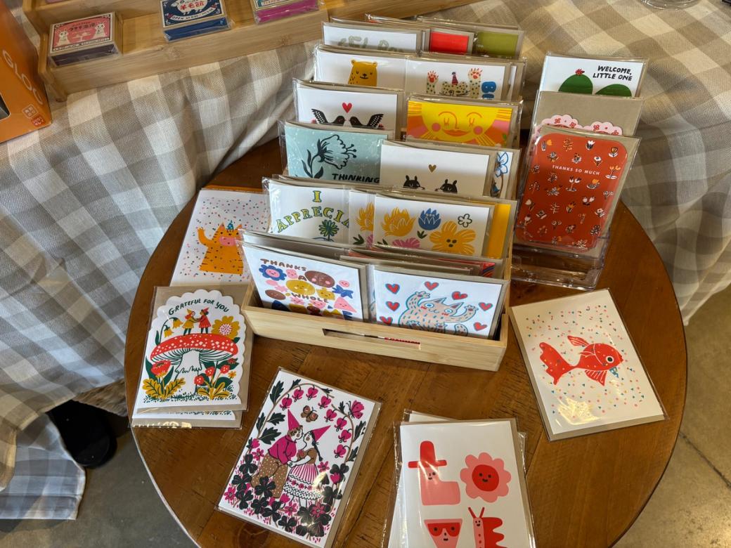 table with cute greeting cards