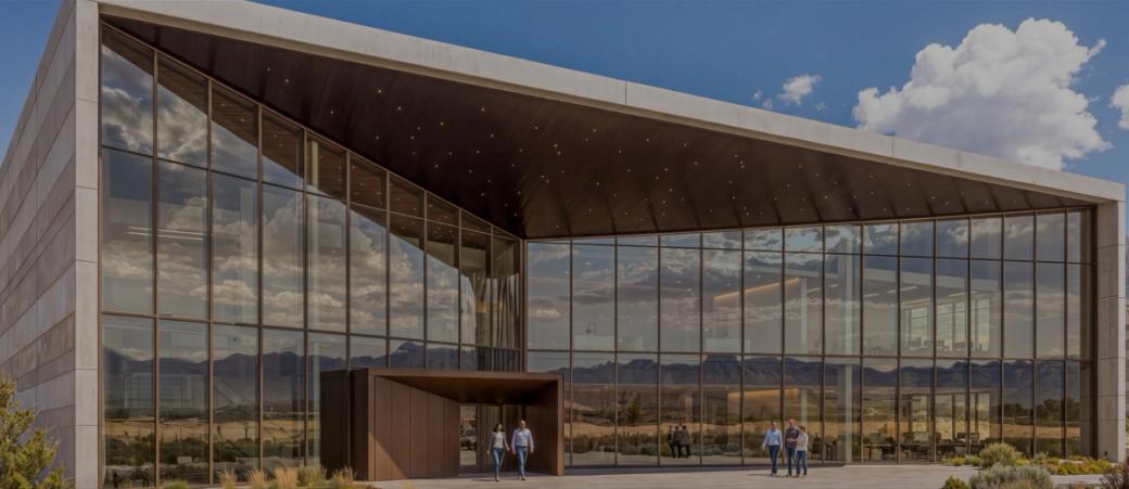 Glass building rendering of data center.