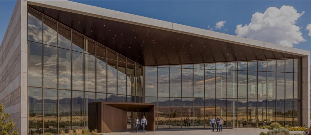 Glass building rendering of data center.