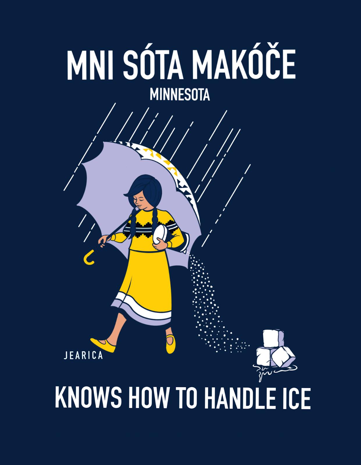 A digital art piece depicting a native woman putting salt on ice cubes. It is a nod to the Morton salt logo