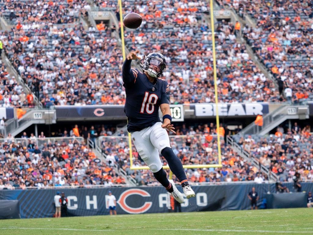 Chicago Bears quarterback throws a pass during the 2024 pre-season.