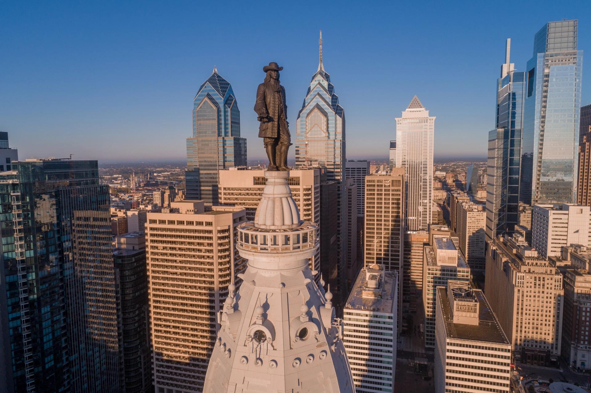 The statue of William Penn on City Hall. 