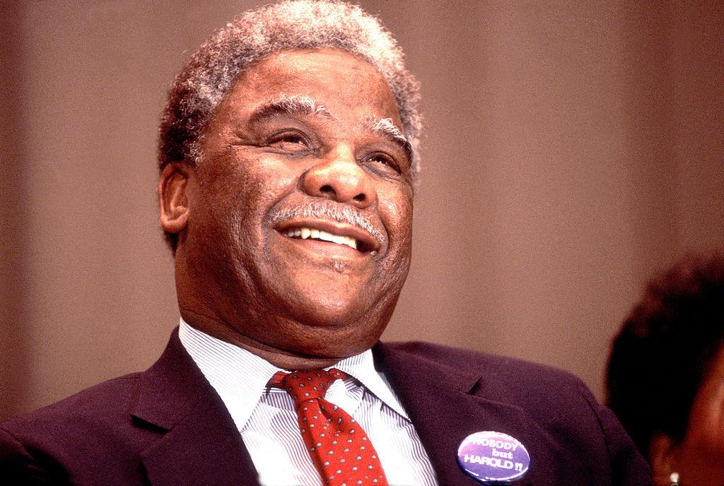 Mayor Harold Washington smiling in 1986