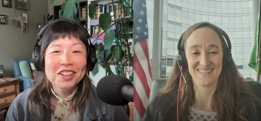 A photo of Jane and mayor Katie Wilson speaking remotely from their offices