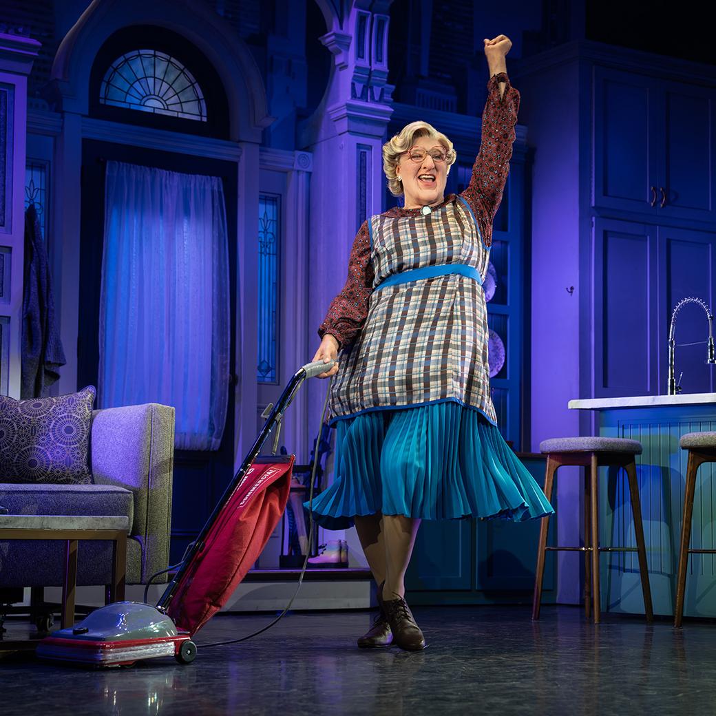 Display image of the actor on stage for Mrs. Doubtfire.