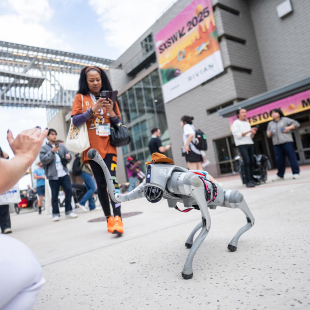 Display ad for South by Southwest; image of robotic dog wearing a cowboy hat