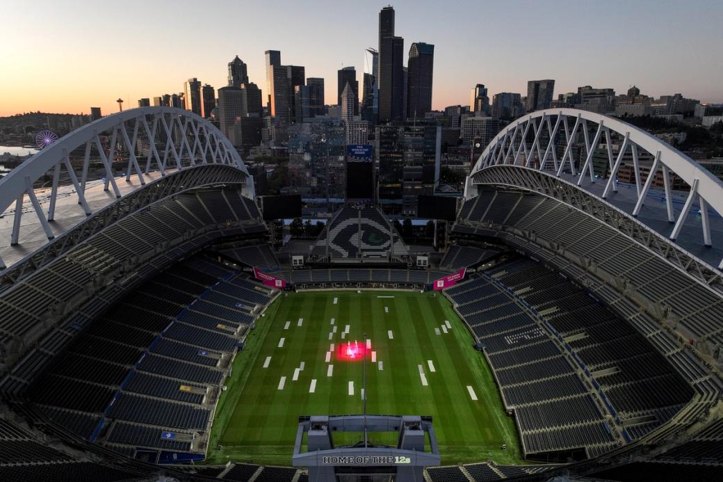 An image of Lumen Field and the city behind it