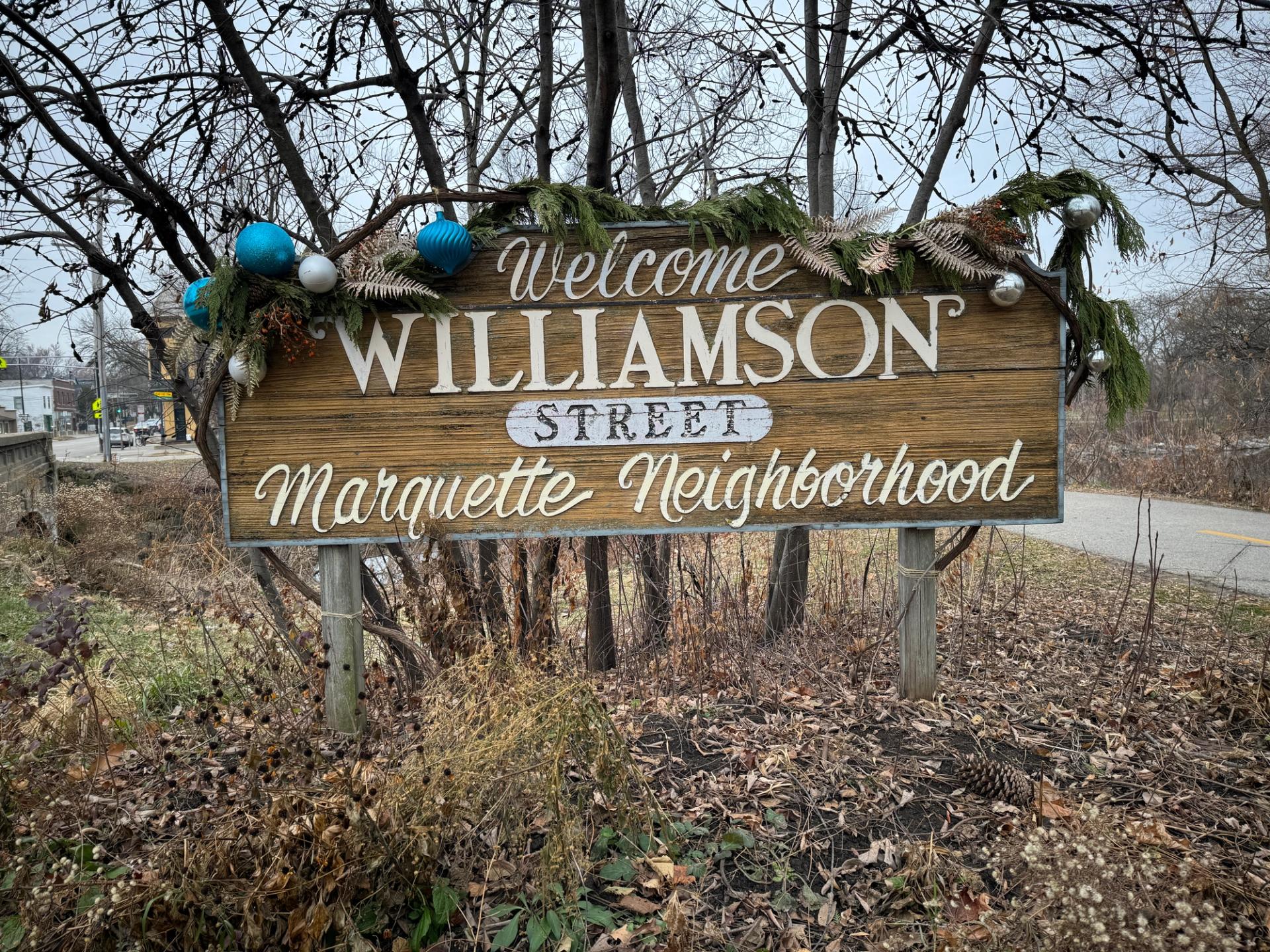 Marquette neighborhood wooden sign