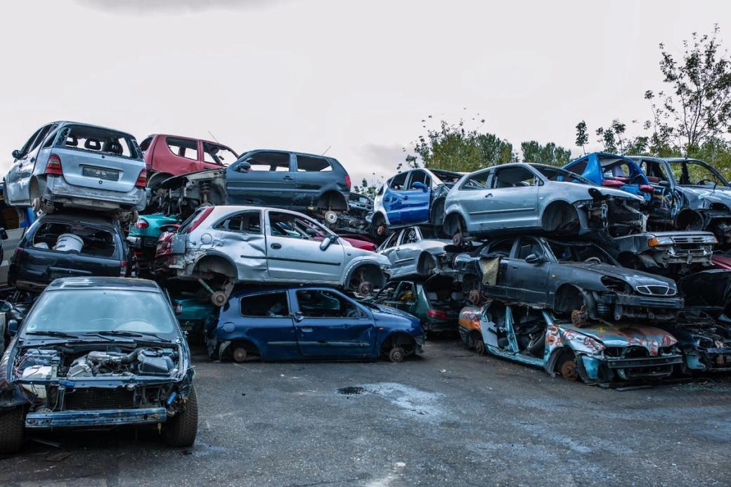 Damaged cars stacked up