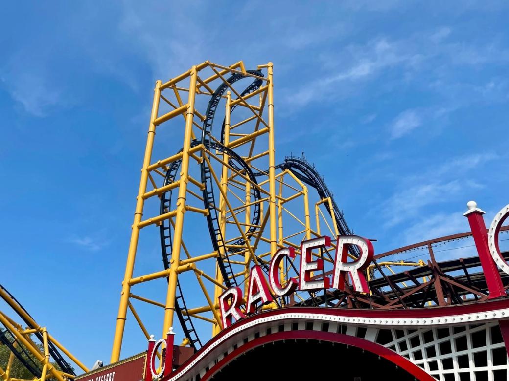 A red and yellow rollercoaster.