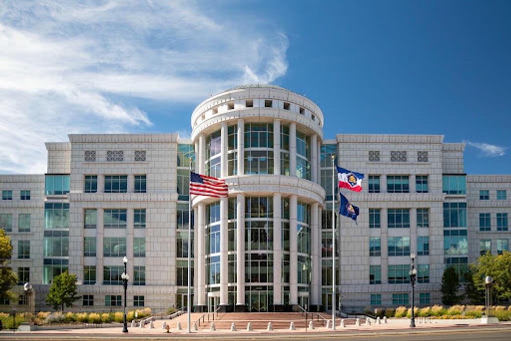 Outside view of the Scott M. Matheson Courthouse building in Salt Lake City.