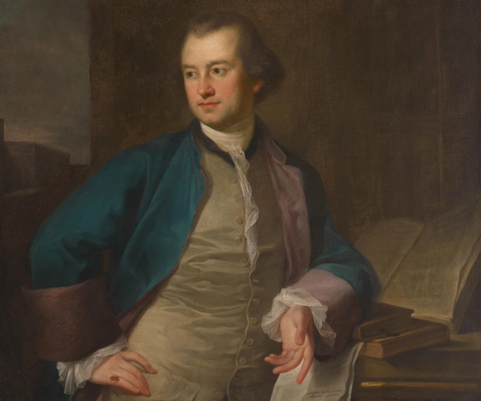 A painted portrait of a man.