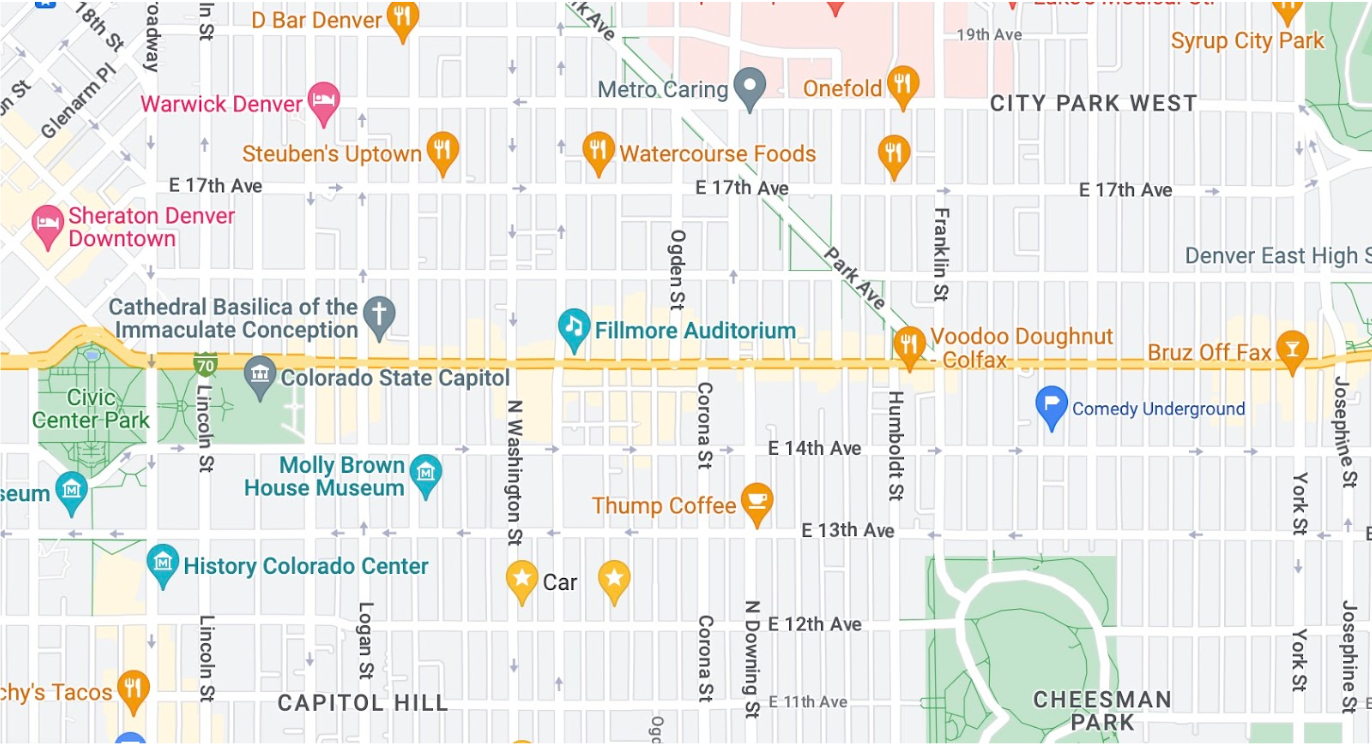 a strip of Colfax Avenue on Google Maps