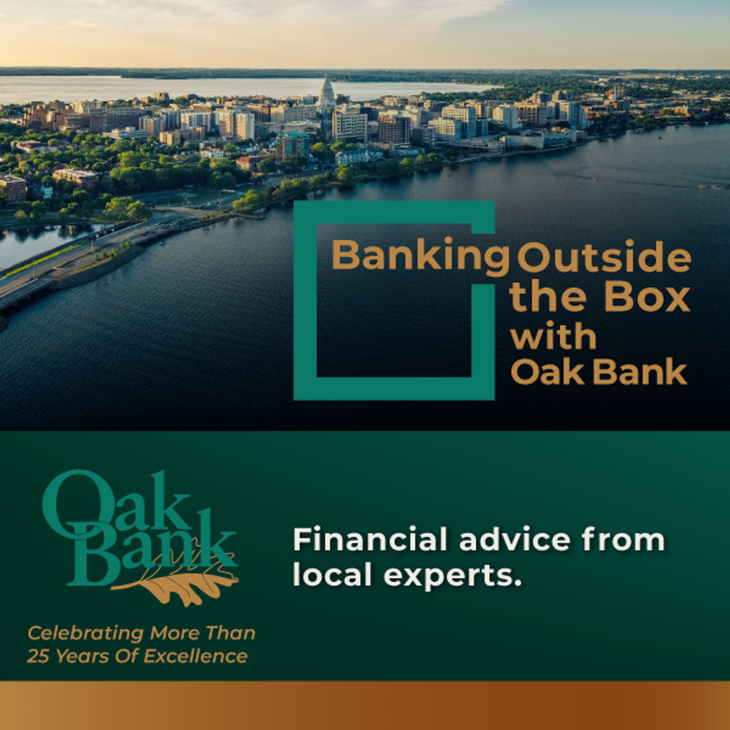 Display ad for Oak Bank; Banking Outside the Box with Oak Bank
