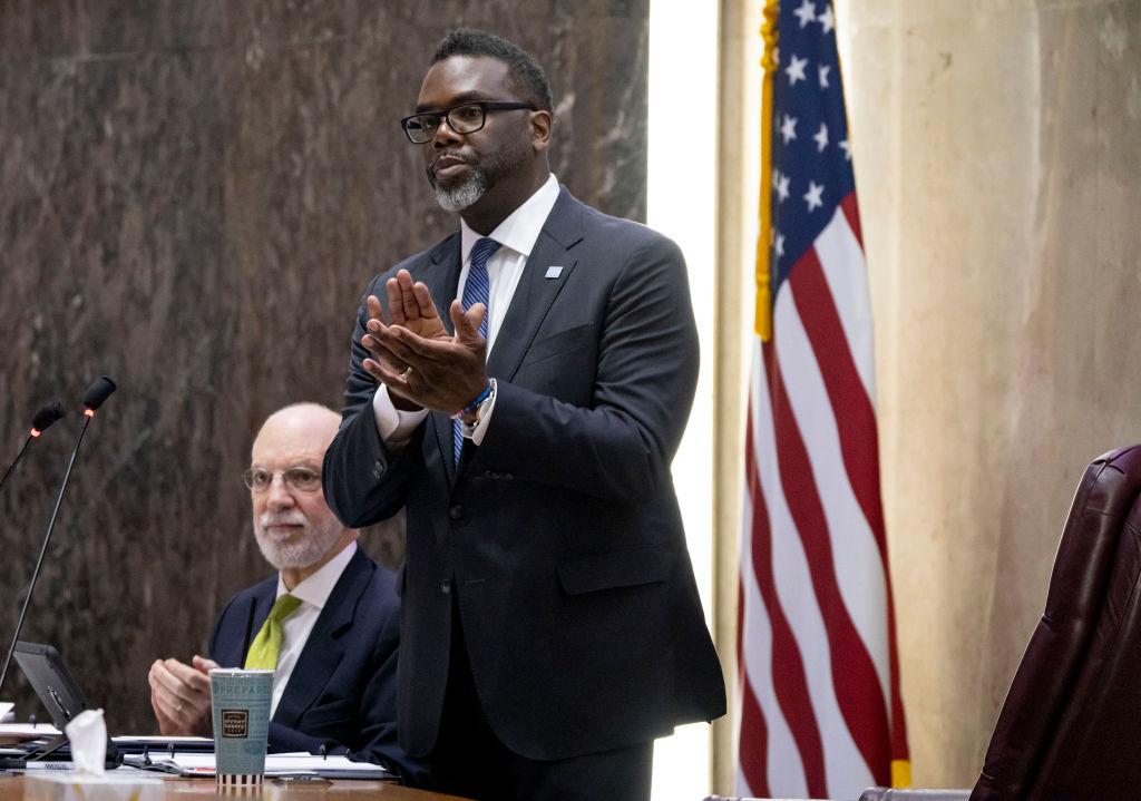Mayor Brandon Johnson at a City Council meeting May 24